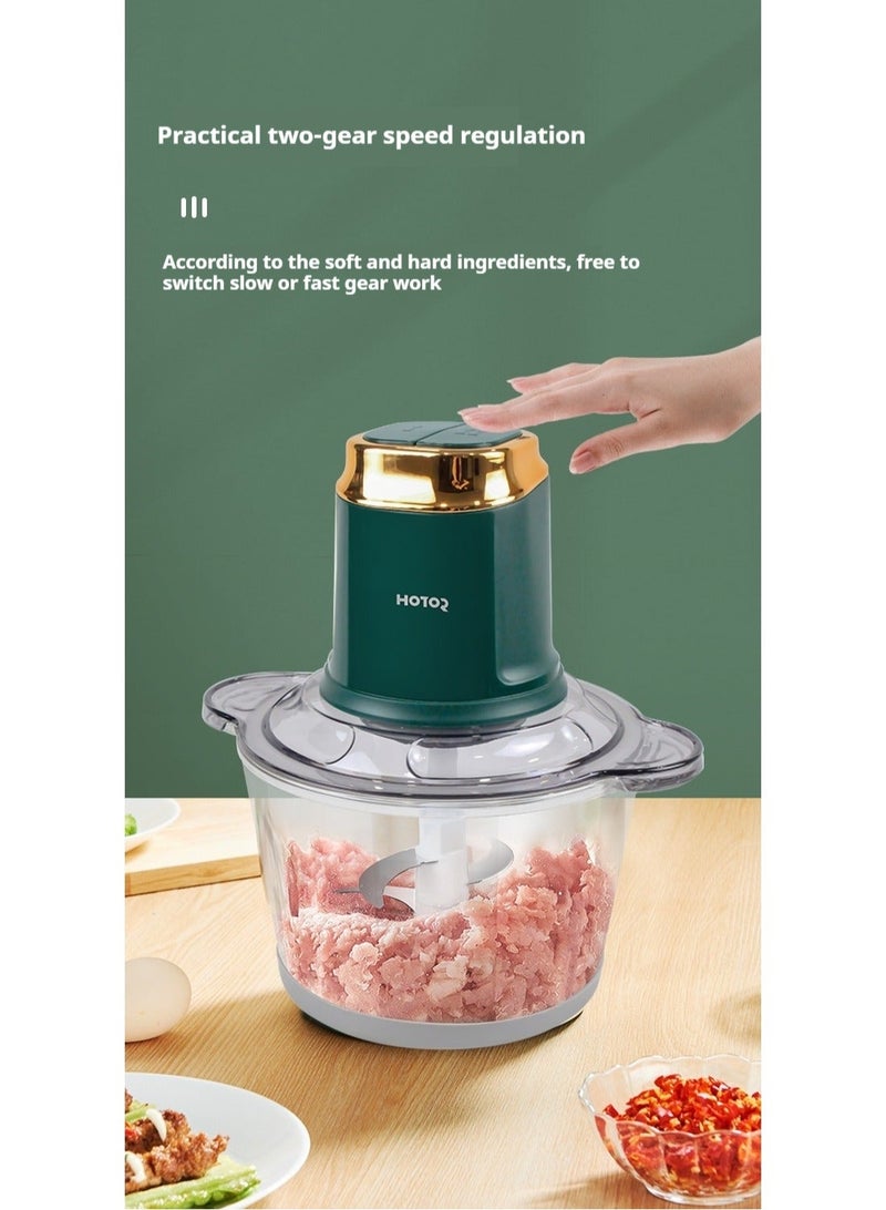 HOTOR 3L Electric Food Chopper - 400W All-Copper Motor, 2 Speed Adjustable, 304 Stainless Steel S-shaped Blades, Multi-Function Food Processor for Meat, Vegetables, Fruits, Nuts & Baby Food, BPA-Free Thickened Glass Bowl, Green - Image 5